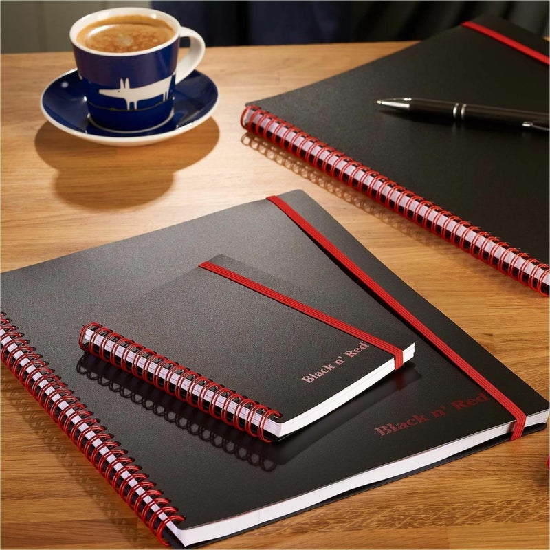 Black n' Red Notebook, Business Journal, 11" x 8", 70 Sheets, Ruled, Optik Paper, Scribzee App, Flexible Poly Cover, Wirebound, Black (K67030) - Image 2